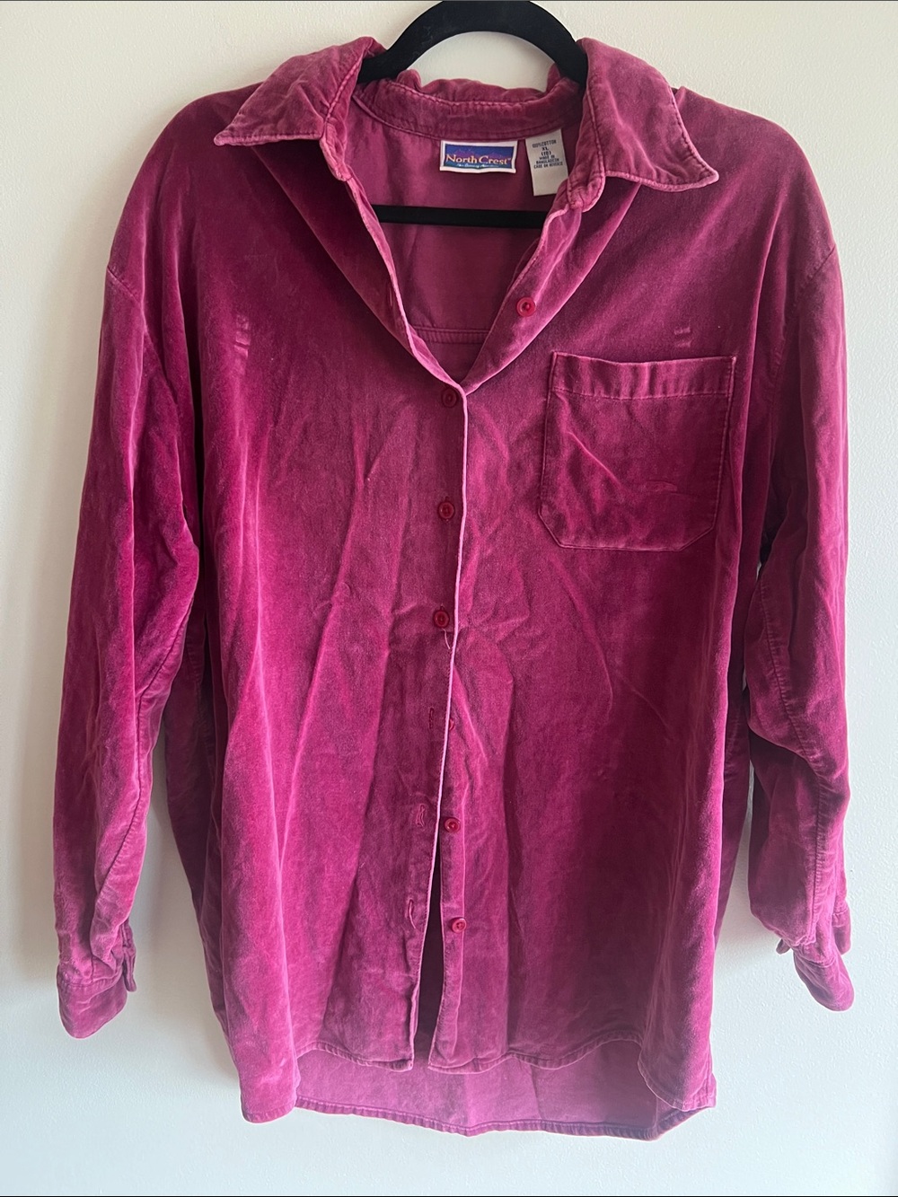 Northcrest Women’s Velvet Button-Down Shirt — Rich Berry